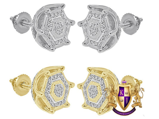 Unisex Real Genuine Diamond 0.20 Cwt. 10K Gold Finish Round Small 10 mm Screw Back Stud Earrings