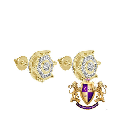Unisex Real Genuine Diamond 0.20 Cwt. 10K Gold Finish Round Small 10 mm Screw Back Stud Earrings