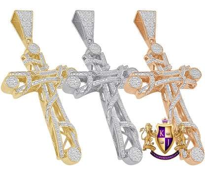 Real Genuine Authentic Diamond 0.40 Cwt. 10K Gold Over Jesus Cross Religious Charm Designer Pendent 2.75''