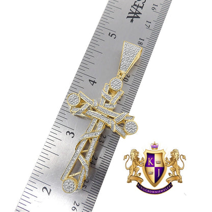 Real Genuine Authentic Diamond 0.40 Cwt. 10K Gold Over Jesus Cross Religious Charm Designer Pendent 2.75''