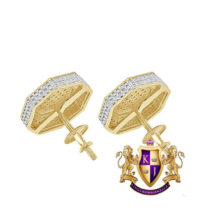 Unisex Real Genuine Authentic Diamond 0.33 Cwt. 10K Gold Finish 11 mm Screw Back 3D Stud Earrings