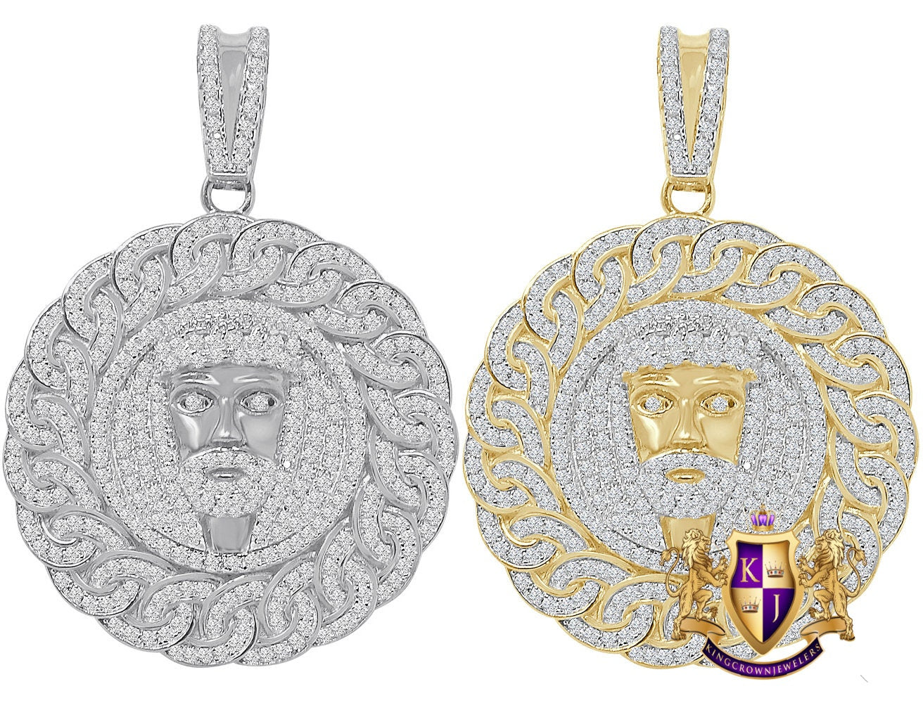 Exclusive Custom Designer Piece Real Sterling Silver Gold Over Jesus Face Round Medallion Pendent Men's Charm
