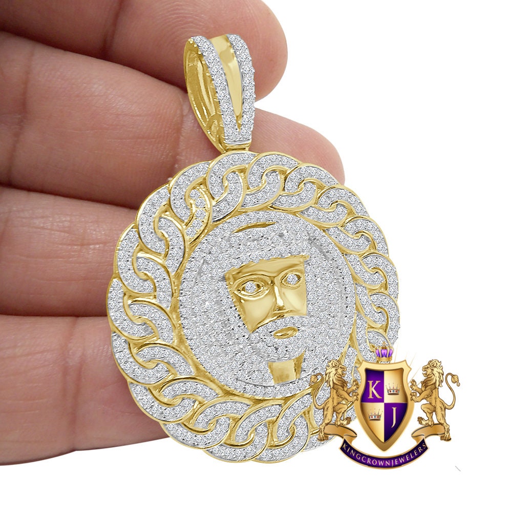 Exclusive Custom Designer Piece Real Sterling Silver Gold Over Jesus Face Round Medallion Pendent Men's Charm