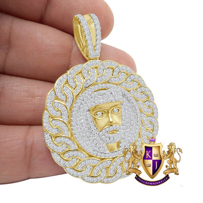 Exclusive Custom Designer Piece Real Sterling Silver Gold Over Jesus Face Round Medallion Pendent Men's Charm