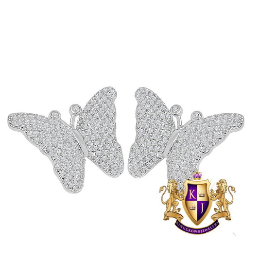 Real Sterling Silver 14K Gold Over Simulated Diamond Butterfly Shape 20 mm Screw Back Stud Earrings Unisex
