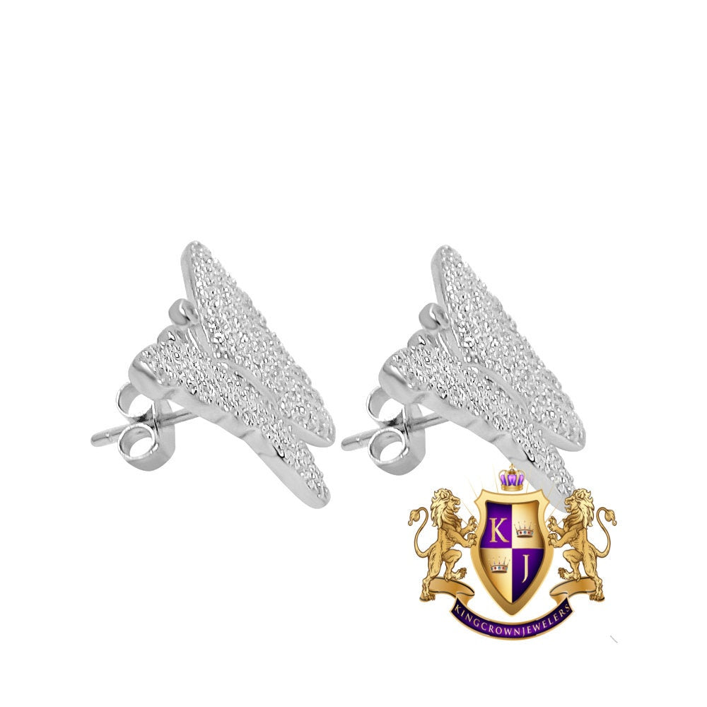 Real Sterling Silver 14K Gold Over Simulated Diamond Butterfly Shape 20 mm Screw Back Stud Earrings Unisex