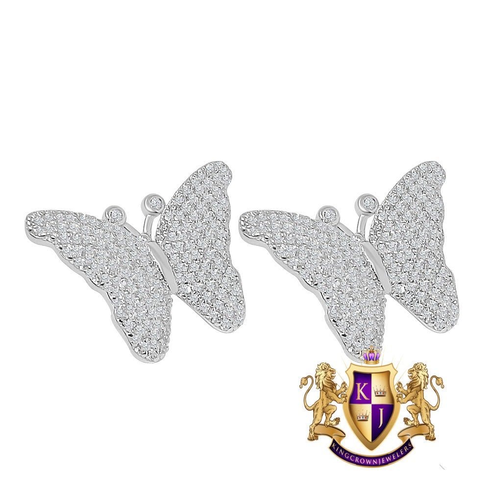 Real Sterling Silver 14K Gold Over Simulated Diamond Butterfly Shape 20 mm Screw Back Stud Earrings Unisex