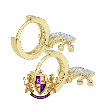 Pure Italian Sterling Silver 14K Gold Over Simulated Diamond Kings Crown Hoop Stud Earrings Unisex