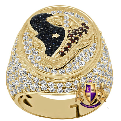14K Real Gold On Genuine Sterling Silver Simulated Diamond Men's Texas Sports Ring Band Adjustable Size (10 Up To 11 )