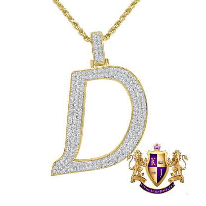 Real Genuine Yellow Gold Sterling Silver Simulated Diamond Initial Letter Alphabet Unisex Pendent Charm 2'