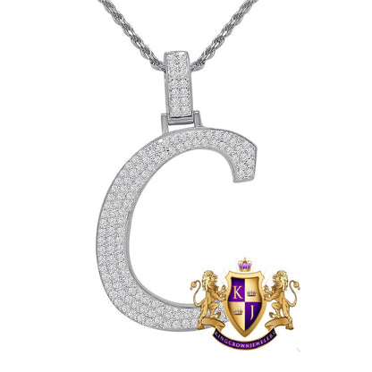 14K White Gold On Real Genuine Sterling Silver Simulated Diamond Initial Letter Alphabet Unisex Pendent Charm 2'