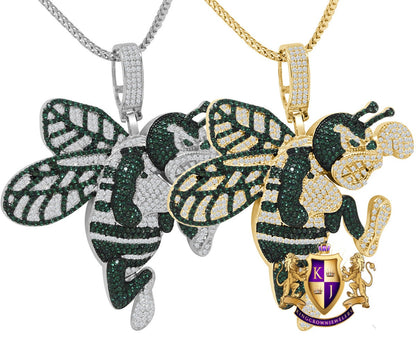 Men's Ladies Simulated Diamond 14K Gold Finish Honey Bee Custom Charm Pendent Chain Set