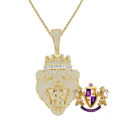 Lion Head Crown Face Dollar Sign Custom Charm Simulated Diamond Pendent Chain Set