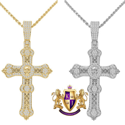 Mens Custom Piece Skull Cross Charm 14K Gold Finish Simulated Diamond Pendent + Chain 2.65''