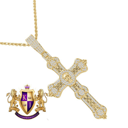 Mens Custom Piece Skull Cross Charm 14K Gold Finish Simulated Diamond Pendent + Chain 2.65''