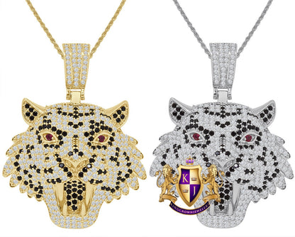 Men's Lion Head Ruby Eye Custom Charm Simulated Diamond Pendent Chain Set