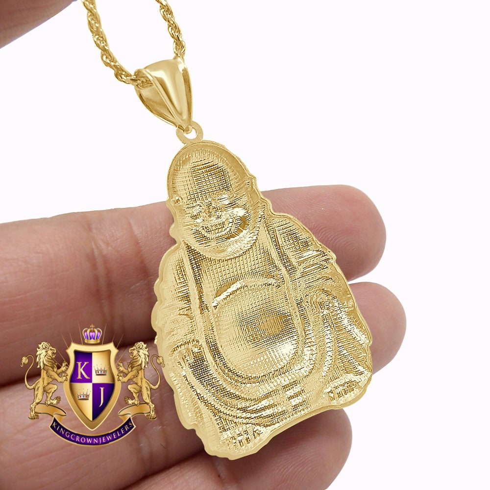 10K 2 Tone Real Solid Gold Siddhartha Gautama Buddha Religious Pendent Charm 2.25''