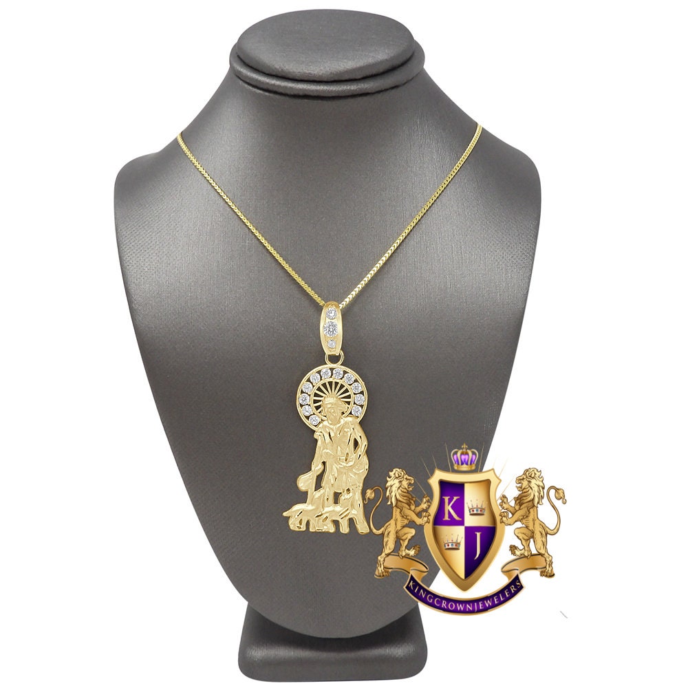Men's 100% 10K Real Solid Yellow Gold Saint Lazarus Religious Pendent Charm + Free Chain