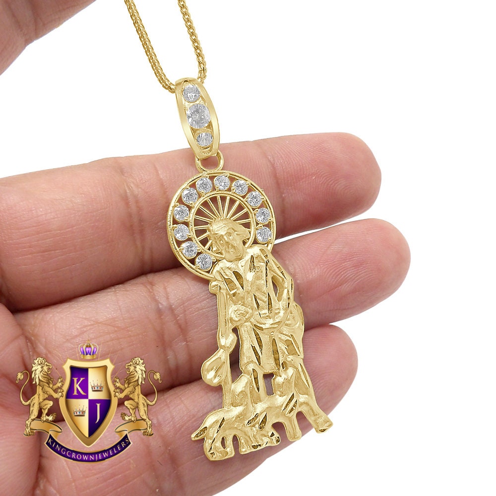 Men's 100% 10K Real Solid Yellow Gold Saint Lazarus Religious Pendent Charm + Free Chain