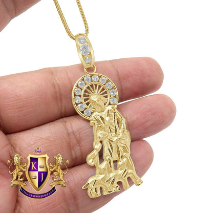 Men's 100% 10K Real Solid Yellow Gold Saint Lazarus Religious Pendent Charm + Free Chain