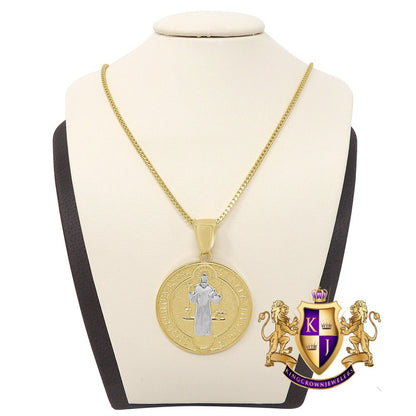 Men's 100% 10K Real Solid Yellow Gold Saint Benedict  Religious Pendent Charm Medallion + Free Chain