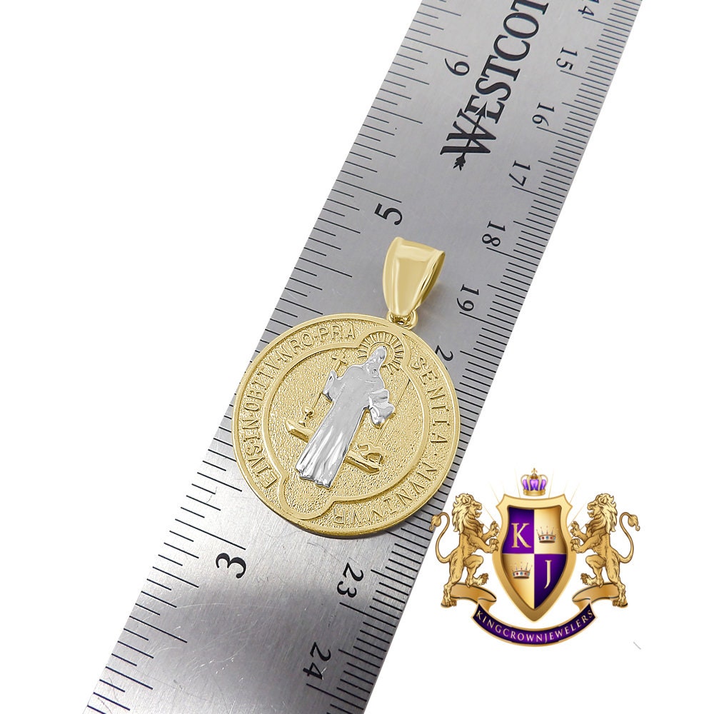 Men's 100% 10K Real Solid Yellow Gold Saint Benedict  Religious Pendent Charm Medallion + Free Chain