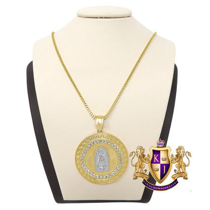 Men's 100% 10K Real Solid Yellow Gold Mother Mary Pendant Religious Pendent Medallion Charm + Free Chain
