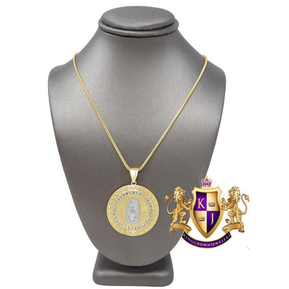 Men's 100% 10K Real Solid Yellow Gold Mother Mary Pendant Religious Pendent Medallion Charm + Free Chain