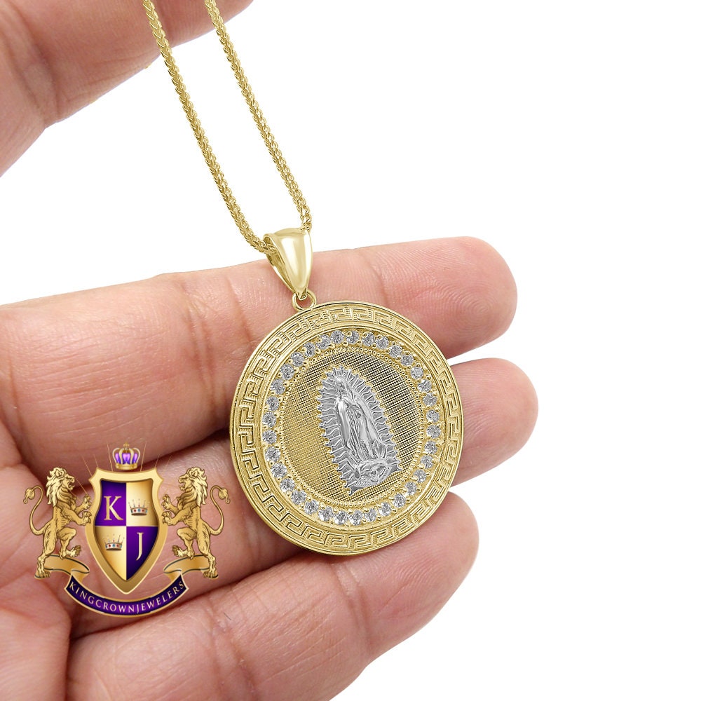 Men's 100% 10K Real Solid Yellow Gold Mother Mary Pendant Religious Pendent Medallion Charm + Free Chain