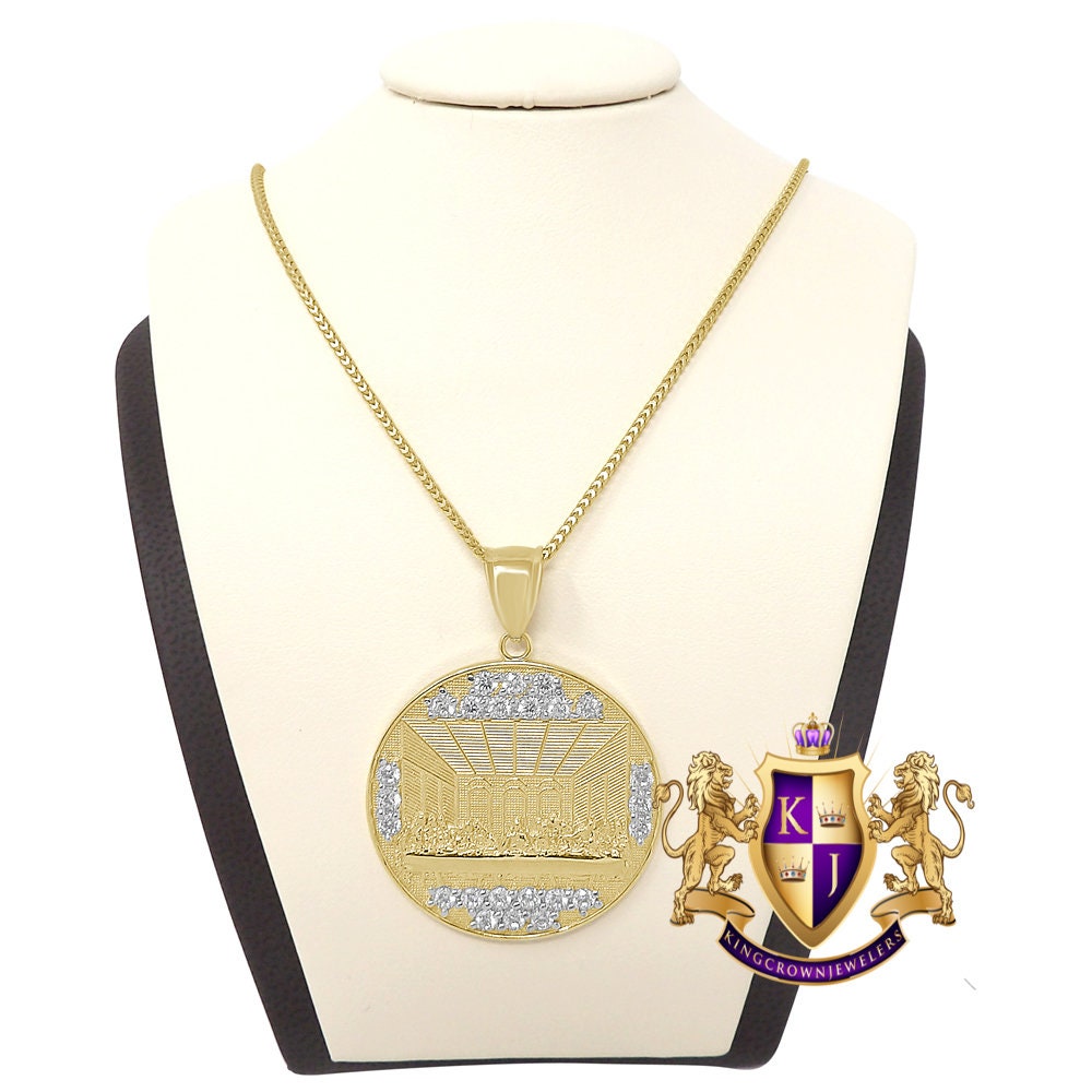 10K Real Authentic Solid Yellow Gold Last Supper Jesus Apostles Gospel  Pendant Religious Pendent Medallion Charm + Free Chain