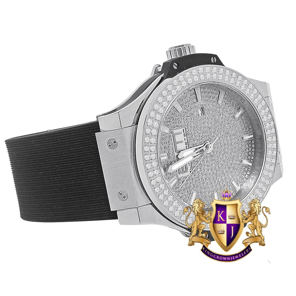 Men's Solid Stainless Steel 2 Row Bezel Simulated Diamond 18K Gold Finish 40mm