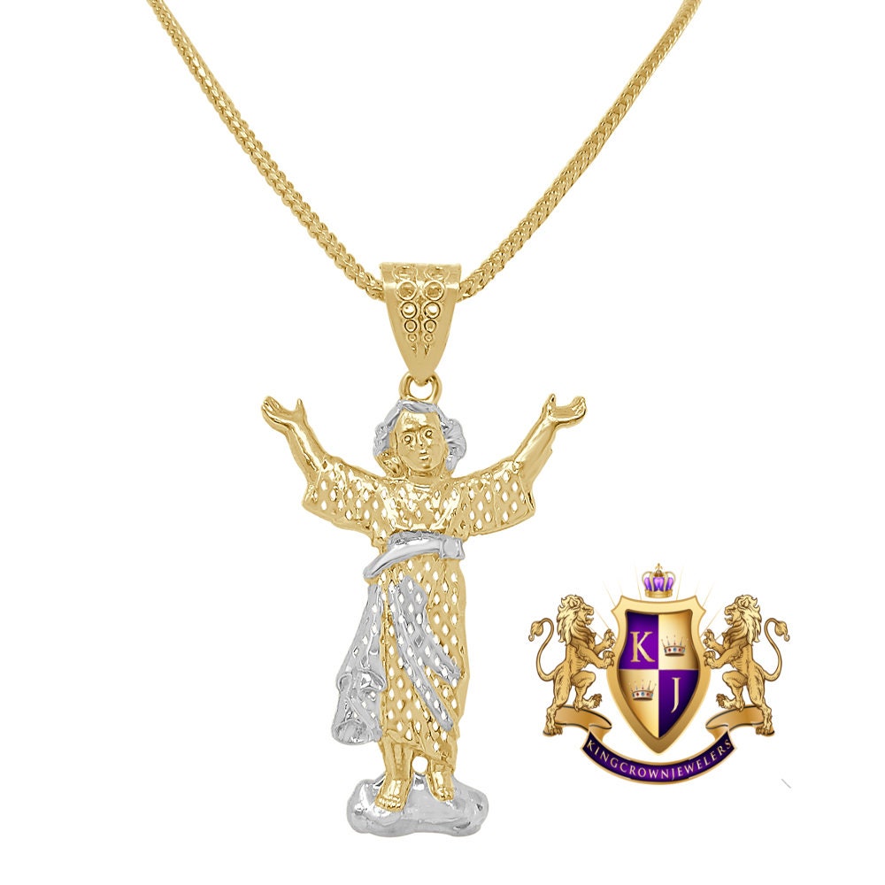 10K Real 2 Tone Gold Holy Infant of Atocha Pendent Santo Nino De Atocha Charm + Free Chain