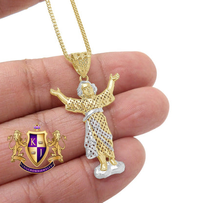 10K Real 2 Tone Gold Holy Infant of Atocha Pendent Santo Nino De Atocha Charm + Free Chain