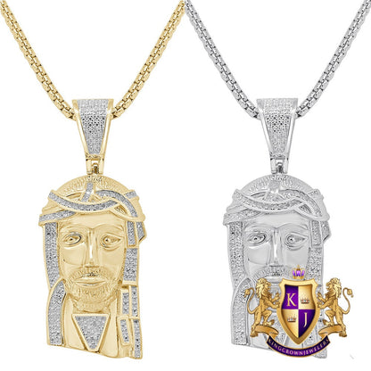 Real Genuine Diamond 0.25 Cwt. Jesus Face Piece Pendent Charm Chain Set 10K Gold Over Unisex