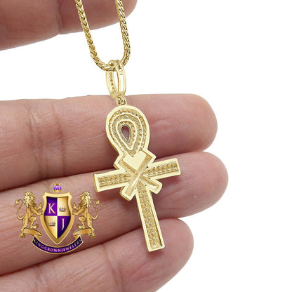 Genuine Real Authentic Diamond 0.75 Cwt. Egyptian Ankh Cross Piece Unisex Pendant Charm Chain Neckless Set 10K Solid Gold Finish 10+ Grams