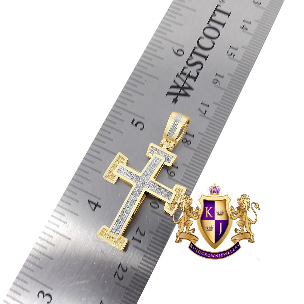 Real Genuine Authentic Diamond 0.33 Cwt. 10K Gold Over Jesus Holy Cross Piece Mini Pendant Unisex Religious Charm Chain Neckless Set 1.5''