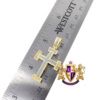 Real Genuine Authentic Diamond 0.33 Cwt. 10K Gold Over Jesus Holy Cross Piece Mini Pendant Unisex Religious Charm Chain Neckless Set 1.5''