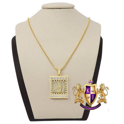 Men's 100% 10K Real Solid Yellow Gold Mother Mary Pendant Religious Pendent Frame Charm + Free Chain