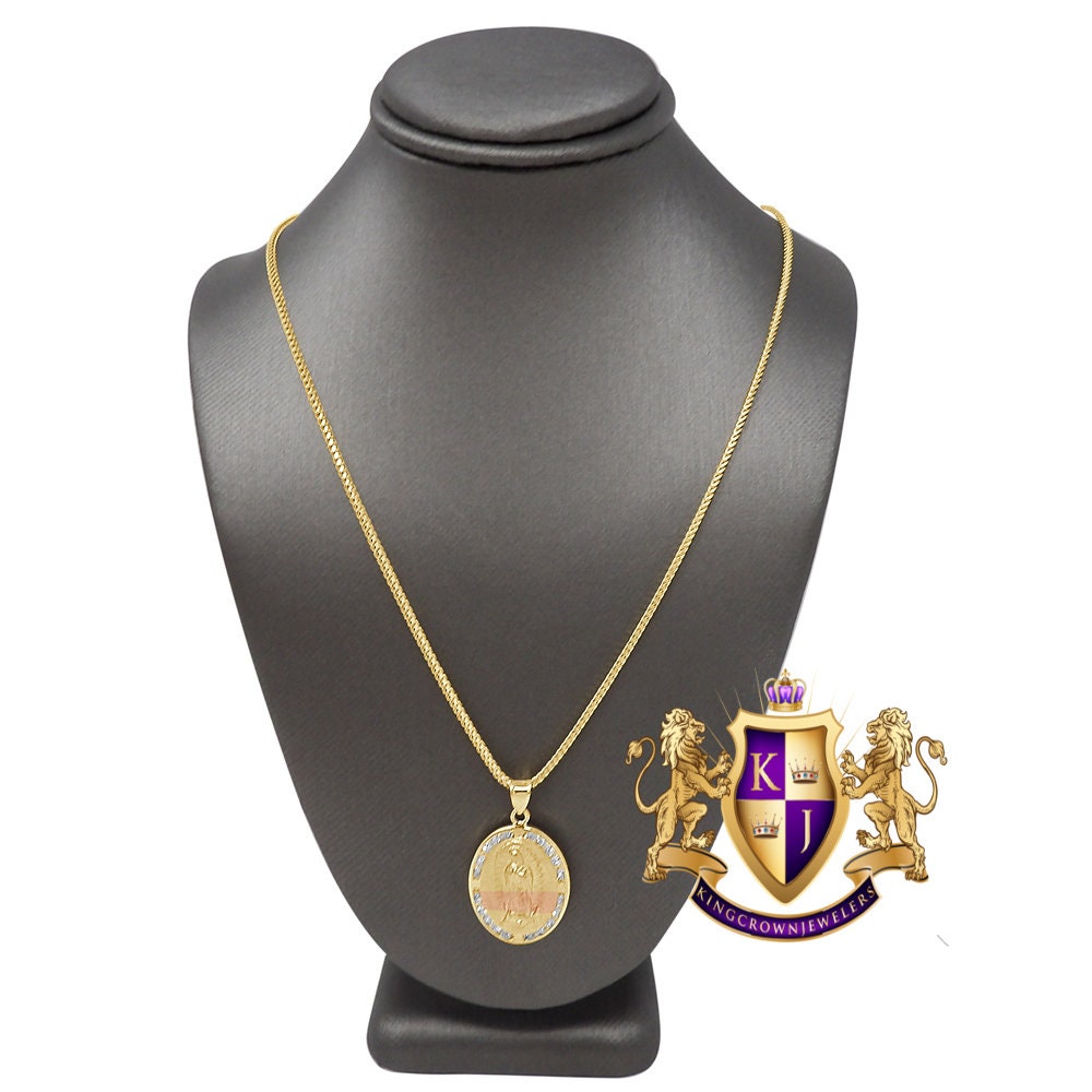 10K Real Solid Yellow Gold Mother Mary Pendant Religious Pendent Frame Unisex Charm + Free Chain