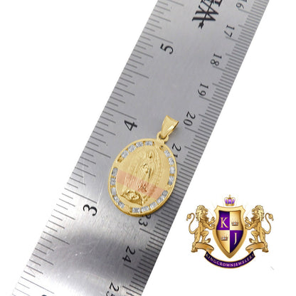 10K Real Solid Yellow Gold Mother Mary Pendant Religious Pendent Frame Unisex Charm + Free Chain