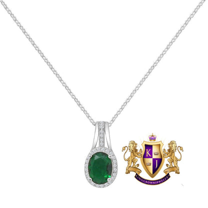Emerald Green Real Sterling Silver 10K White Gold Over Pendent Charm Chain Neckless Earrings Ring 3 Piece Combo Set