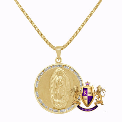 10K Real Solid Yellow Gold Mother Mary Pendant Religious Pendent Round Unisex Charm + Free Chain