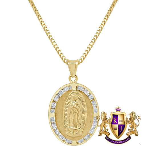 Unisex 10K Real Solid Yellow Gold Mother Mary Pendant Religious Mini Pendent Charm + Free Chain