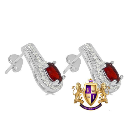 Ruby Red Real Sterling Silver 10K White Gold Over Pendent Charm Chain Neckless Earrings Ring 3 Piece Combo Set