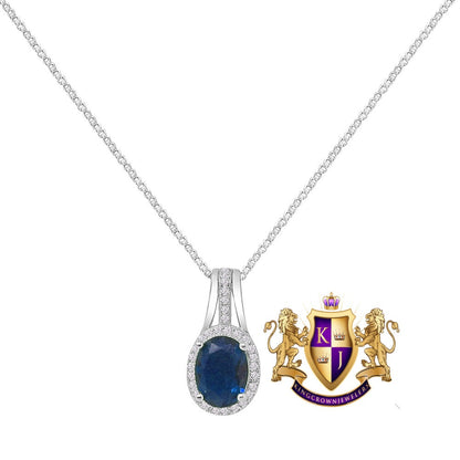 Sapphire Blue Real Sterling Silver 10K White Gold Over Pendent Charm Chain Neckless Earrings Ring 3 Piece Combo Set