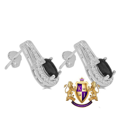 Black Onyx Real Sterling Silver 10K White Gold Over Pendent Charm Chain Neckless Earrings Ring 3 Piece Combo Set