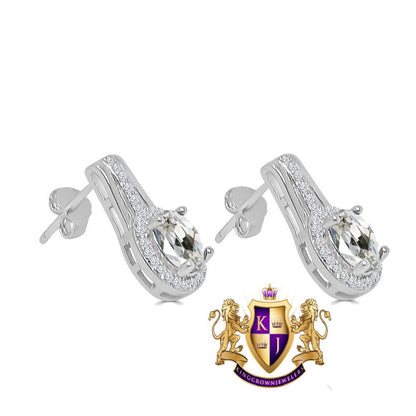 Crystal Clear Zirconia Real Sterling Silver 10K White Gold Over Pendent Charm Chain Neckless Earrings Ring 3 Piece Combo Set