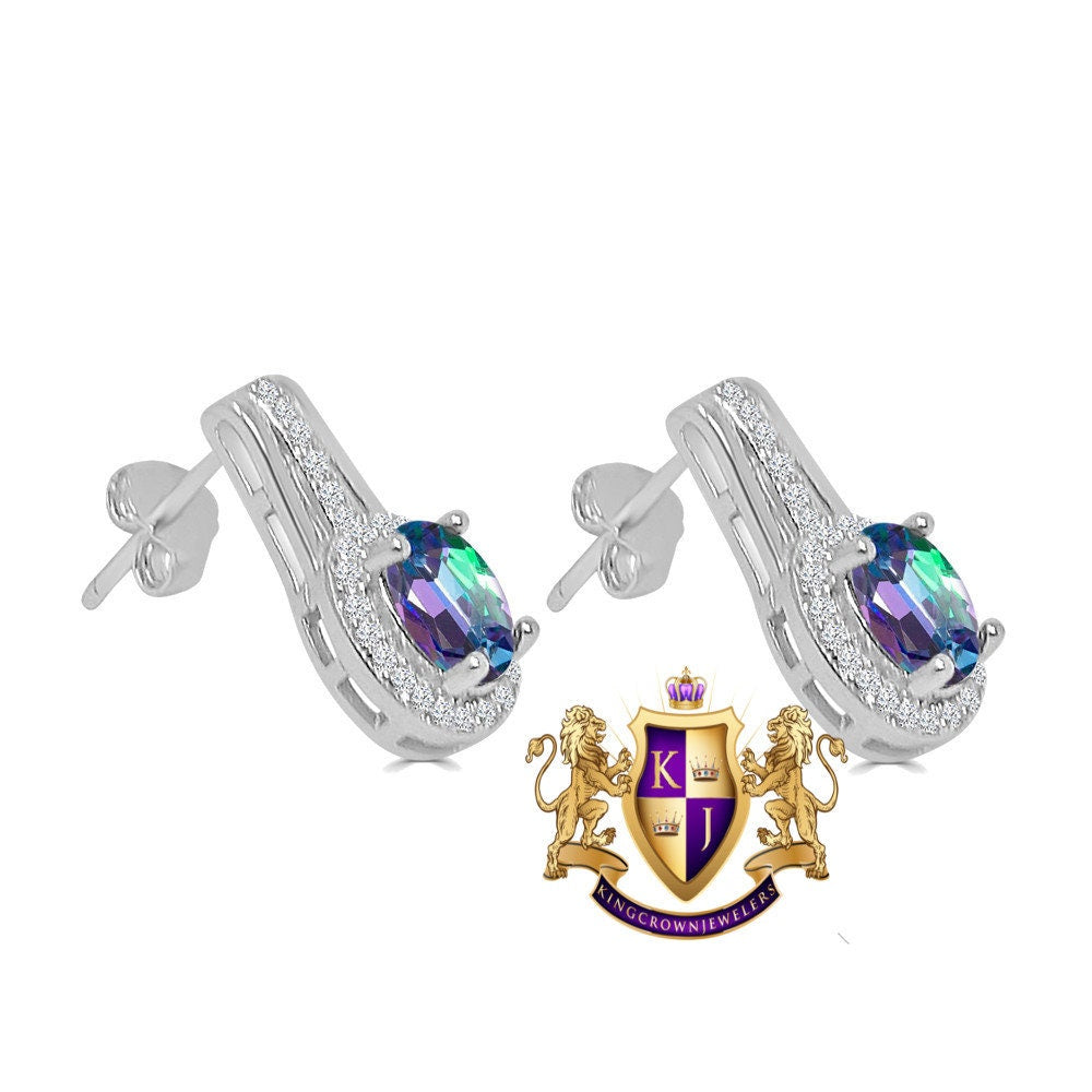 Multi Tone Real Sterling Silver 10K White Gold Over Pendent Charm Chain Neckless Earrings Ring 3 Piece Combo Set