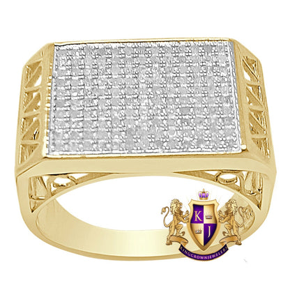 Men's Authentic Genuine Real Diamond 0.48 Cwt. 10K Yellow Gold Over Wedding Engagement Pinky Ring Band