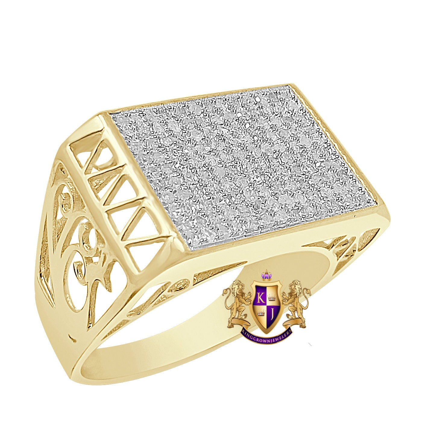 Men's Authentic Genuine Real Diamond 0.48 Cwt. 10K Yellow Gold Over Wedding Engagement Pinky Ring Band